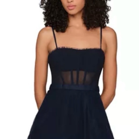 BCBGMaxAzria Dark Navy Corset Layered Midi Dress Size 2 - Picture 8 of 9